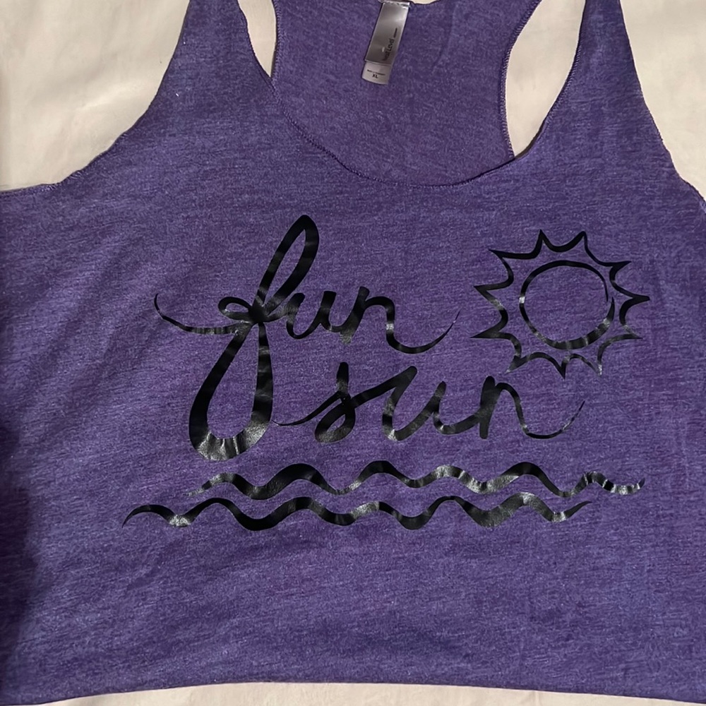 Next Level Apparel razor back purple tank. Custom print on front XL